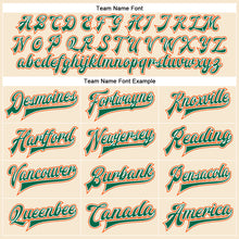 Load image into Gallery viewer, Custom Cream Kelly Green-Orange Bomber Full-Snap Varsity Faux Leather Letterman Jacket