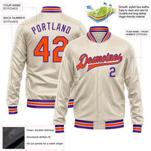 Load image into Gallery viewer, Custom Cream Orange-Purple Bomber Full-Snap Varsity Faux Leather Letterman Jacket