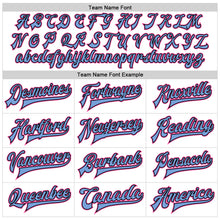 Laden Sie das Bild in den Galerie-Viewer, Custom White Pink Light Blue-Black Bomber Full-Snap Varsity Faux Leather Letterman Jacket