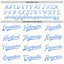 Laden Sie das Bild in den Galerie-Viewer, Custom White Light Blue Bomber Full-Snap Varsity Faux Leather Letterman Jacket