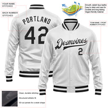 Laden Sie das Bild in den Galerie-Viewer, Custom White Black Bomber Full-Snap Varsity Faux Leather Letterman Jacket