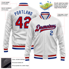 Load image into Gallery viewer, Custom White Red-Royal Bomber Full-Snap Varsity Faux Leather Letterman Jacket