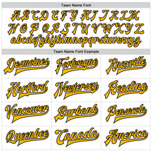 Laden Sie das Bild in den Galerie-Viewer, Custom White Gold-Black Bomber Full-Snap Varsity Faux Leather Letterman Jacket