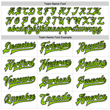 Laden Sie das Bild in den Galerie-Viewer, Custom White Neon Green-Black Bomber Full-Snap Varsity Faux Leather Letterman Jacket