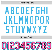 Laden Sie das Bild in den Galerie-Viewer, Custom White Pink Sky Blue-Black Bomber Full-Snap Varsity Faux Leather Letterman Jacket