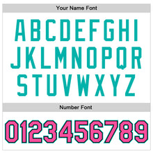 Laden Sie das Bild in den Galerie-Viewer, Custom White Pink Aqua-Black Bomber Full-Snap Varsity Faux Leather Letterman Jacket