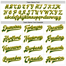 Laden Sie das Bild in den Galerie-Viewer, Custom White Green-Gold Bomber Full-Snap Varsity Faux Leather Letterman Jacket