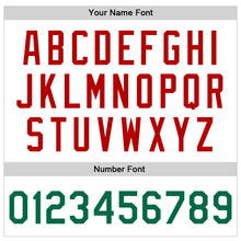 Laden Sie das Bild in den Galerie-Viewer, Custom White Kelly Green-Red Bomber Full-Snap Varsity Faux Leather Letterman Jacket