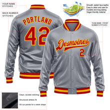 Load image into Gallery viewer, Custom Gray Red-Gold Bomber Full-Snap Varsity Faux Leather Letterman Jacket
