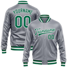 Load image into Gallery viewer, Custom Gray Kelly Green-White Bomber Full-Snap Varsity Faux Leather Letterman Jacket