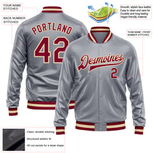 Load image into Gallery viewer, Custom Gray Maroon-Cream Bomber Full-Snap Varsity Faux Leather Letterman Jacket