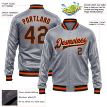 Load image into Gallery viewer, Custom Gray Black-Orange Bomber Full-Snap Varsity Faux Leather Letterman Jacket
