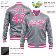 Charger l'image dans la galerie, Custom Gray Pink-White Bomber Full-Snap Varsity Faux Leather Letterman Jacket