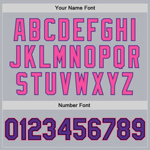 Charger l'image dans la galerie, Custom Gray Purple Pink-Black Bomber Full-Snap Varsity Faux Leather Letterman Jacket