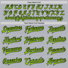 Load image into Gallery viewer, Custom Gray Neon Green-Black Bomber Full-Snap Varsity Faux Leather Letterman Jacket