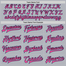 Load image into Gallery viewer, Custom Gray Light Blue Pink-Black Bomber Full-Snap Varsity Faux Leather Letterman Jacket