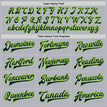 Load image into Gallery viewer, Custom Gray Navy-Neon Green Bomber Full-Snap Varsity Faux Leather Letterman Jacket