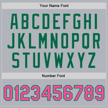 Load image into Gallery viewer, Custom Gray Pink-Kelly Green Bomber Full-Snap Varsity Faux Leather Letterman Jacket