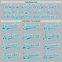 Load image into Gallery viewer, Custom Gray Teal-White Bomber Full-Snap Varsity Faux Leather Letterman Jacket