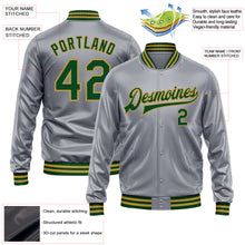 Load image into Gallery viewer, Custom Gray Green-Old Gold Bomber Full-Snap Varsity Faux Leather Letterman Jacket