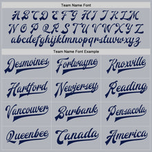 Load image into Gallery viewer, Custom Gray Navy-Gray Bomber Full-Snap Varsity Faux Leather Letterman Jacket