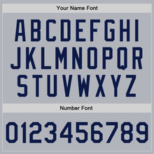 Load image into Gallery viewer, Custom Gray Navy-Gray Bomber Full-Snap Varsity Faux Leather Letterman Jacket