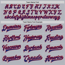 Load image into Gallery viewer, Custom Gray Royal-Red Bomber Full-Snap Varsity Faux Leather Letterman Jacket