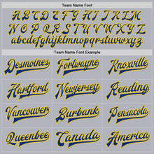 Load image into Gallery viewer, Custom Gray Royal-Yellow Bomber Full-Snap Varsity Faux Leather Letterman Jacket