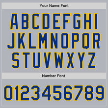 Load image into Gallery viewer, Custom Gray Royal-Yellow Bomber Full-Snap Varsity Faux Leather Letterman Jacket