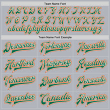 Load image into Gallery viewer, Custom Gray Kelly Green Orange-White Bomber Full-Snap Varsity Faux Leather Letterman Jacket