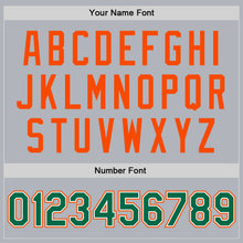 Load image into Gallery viewer, Custom Gray Kelly Green Orange-White Bomber Full-Snap Varsity Faux Leather Letterman Jacket