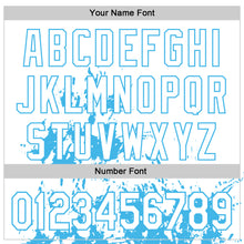 Load image into Gallery viewer, Custom White Sky Blue Black-Pink Splash Art 3D Pattern Design Bomber Full-Snap Varsity Letterman Hoodie Jacket