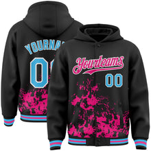 Load image into Gallery viewer, Custom Black Sky Blue Hot Pink-White Splash Art 3D Pattern Design Bomber Full-Snap Varsity Letterman Hoodie Jacket