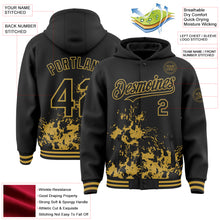 Charger l'image dans la galerie, Custom Black Old Gold Splash Art 3D Pattern Design Bomber Full-Snap Varsity Letterman Hoodie Jacket