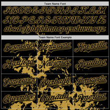 Charger l'image dans la galerie, Custom Black Old Gold Splash Art 3D Pattern Design Bomber Full-Snap Varsity Letterman Hoodie Jacket