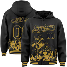 Charger l'image dans la galerie, Custom Black Old Gold Splash Art 3D Pattern Design Bomber Full-Snap Varsity Letterman Hoodie Jacket