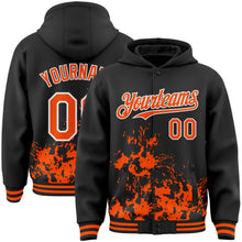 Load image into Gallery viewer, Custom Black Orange-White Splash Art 3D Pattern Design Bomber Full-Snap Varsity Letterman Hoodie Jacket