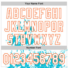 Load image into Gallery viewer, Custom White Lakes Blue-Orange Splash Art 3D Pattern Design Bomber Full-Snap Varsity Letterman Hoodie Jacket