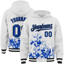Load image into Gallery viewer, Custom White Thunder Blue-Black Splash Art 3D Pattern Design Bomber Full-Snap Varsity Letterman Hoodie Jacket