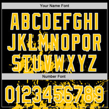 Load image into Gallery viewer, Custom Black Yellow-White Splash Art 3D Pattern Design Bomber Full-Snap Varsity Letterman Hoodie Jacket