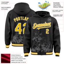 Load image into Gallery viewer, Custom Black Yellow Steel Gray-White Splash Art 3D Pattern Design Bomber Full-Snap Varsity Letterman Hoodie Jacket