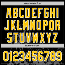 Load image into Gallery viewer, Custom Black Yellow Steel Gray-White Splash Art 3D Pattern Design Bomber Full-Snap Varsity Letterman Hoodie Jacket