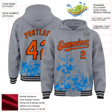 Load image into Gallery viewer, Custom Gray Orange Powder Blue-Black Splash Art 3D Pattern Design Bomber Full-Snap Varsity Letterman Hoodie Jacket
