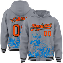 Load image into Gallery viewer, Custom Gray Orange Powder Blue-Black Splash Art 3D Pattern Design Bomber Full-Snap Varsity Letterman Hoodie Jacket