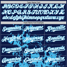 Load image into Gallery viewer, Custom Navy White Sky Blue Black-Pink Splash Art 3D Pattern Design Bomber Full-Snap Varsity Letterman Hoodie Jacket