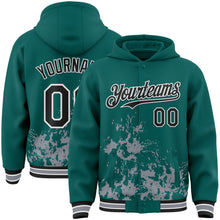 Load image into Gallery viewer, Custom Midnight Green Black Gray-White Splash Art 3D Pattern Design Bomber Full-Snap Varsity Letterman Hoodie Jacket