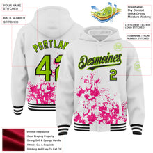 Load image into Gallery viewer, Custom White Neon Green Hot Pink-Black Splash Art 3D Pattern Design Bomber Full-Snap Varsity Letterman Hoodie Jacket