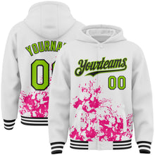 Load image into Gallery viewer, Custom White Neon Green Hot Pink-Black Splash Art 3D Pattern Design Bomber Full-Snap Varsity Letterman Hoodie Jacket