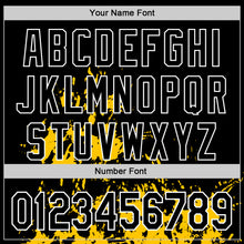 Load image into Gallery viewer, Custom Black Yellow-White Splash Art 3D Pattern Design Bomber Full-Snap Varsity Letterman Hoodie Jacket