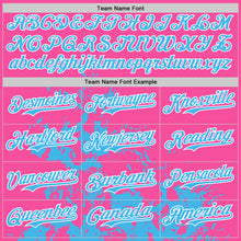 Load image into Gallery viewer, Custom Pink Sky Blue Black-White Splash Art 3D Pattern Design Bomber Full-Snap Varsity Letterman Hoodie Jacket